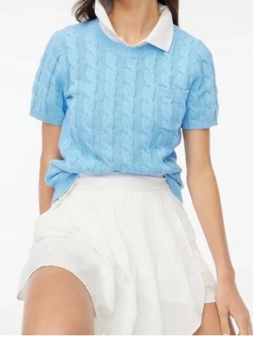 J. Crew Powder Blue Cable-Knit Short Sleeve Sweater